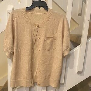 Beige Short-Sleeve Button Cardigan M